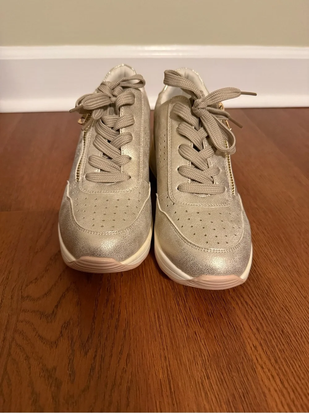 Renato Garini Italy Gold Metallic Hidden Wedge Sneakers Side Zip 36 6